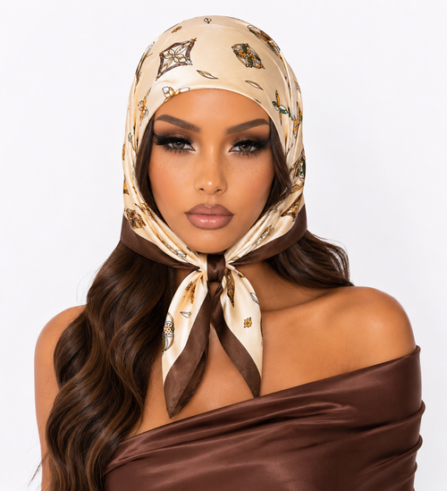 built-in grip lining on brown monogram non slip headscarf