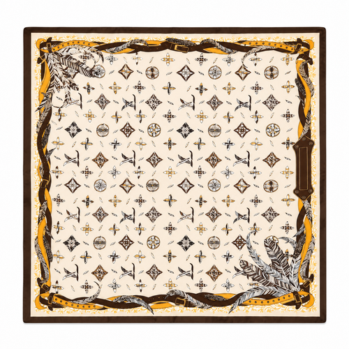 brown monogram non slip headscarf front view with repeating heritage motif