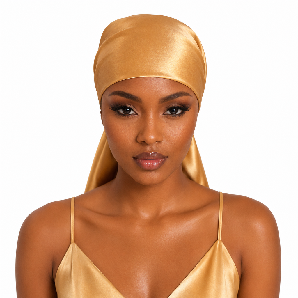 built-in grip lining on gold non slip headscarf
