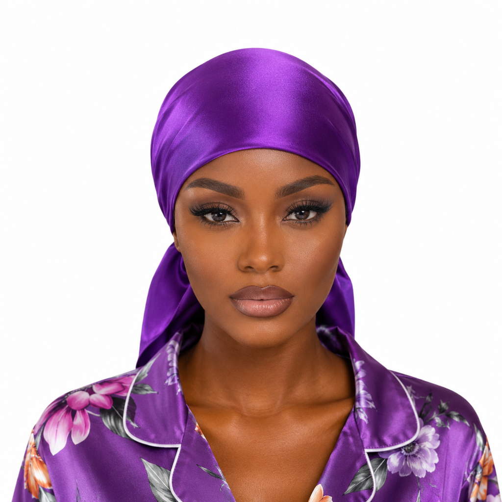 built-in grip lining on purple non slip headscarf